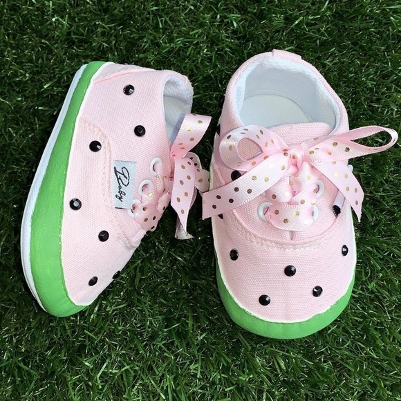 Other - Watermelon Rhinestone Hand Painted Baby Crib Shoes Baby sz 2 1st Birthfay Shoes
